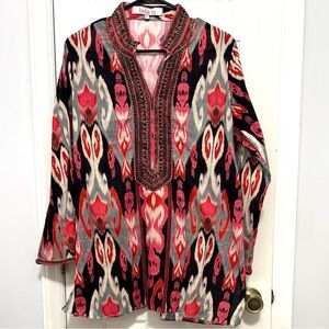 Bella Tu Beaded Ikat Cotton Tunic XL